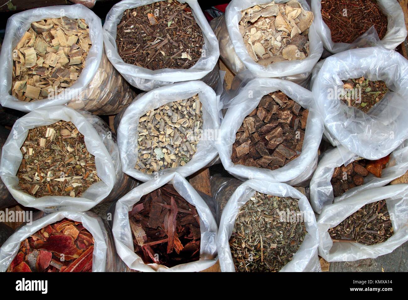 herbal natural medicines vegetal herbs in mexican market Stock Photo