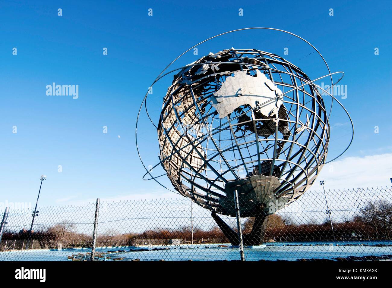The Earth World Unisphere globe in Flushing Meadows Corona Park in Queens New York at a bright sunny day with blue skies Stock Photo