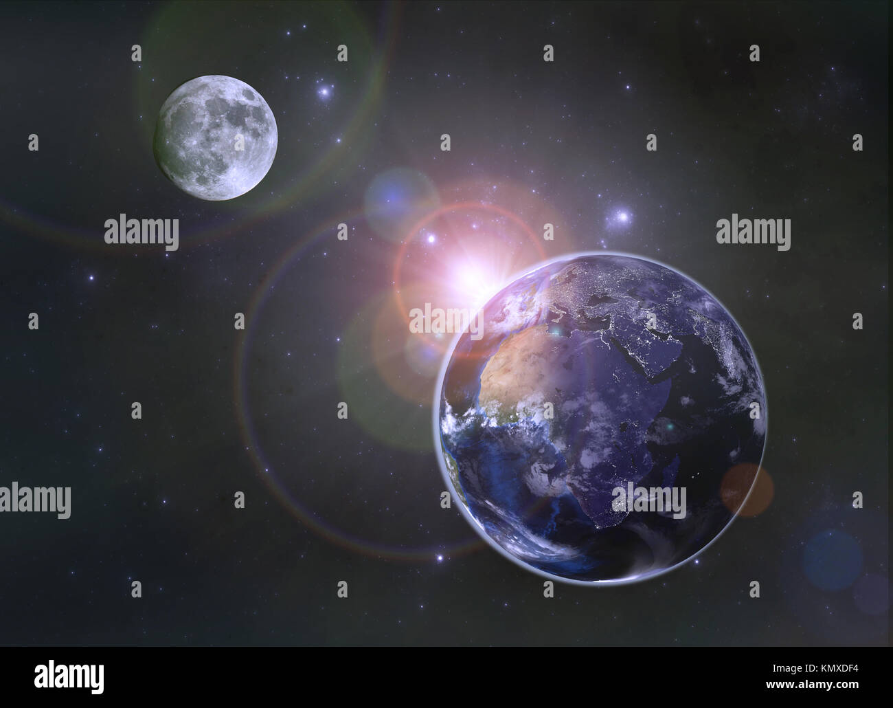Planet Earth Moon and Sun. Elements of this image furnished by NASA Stock Photo