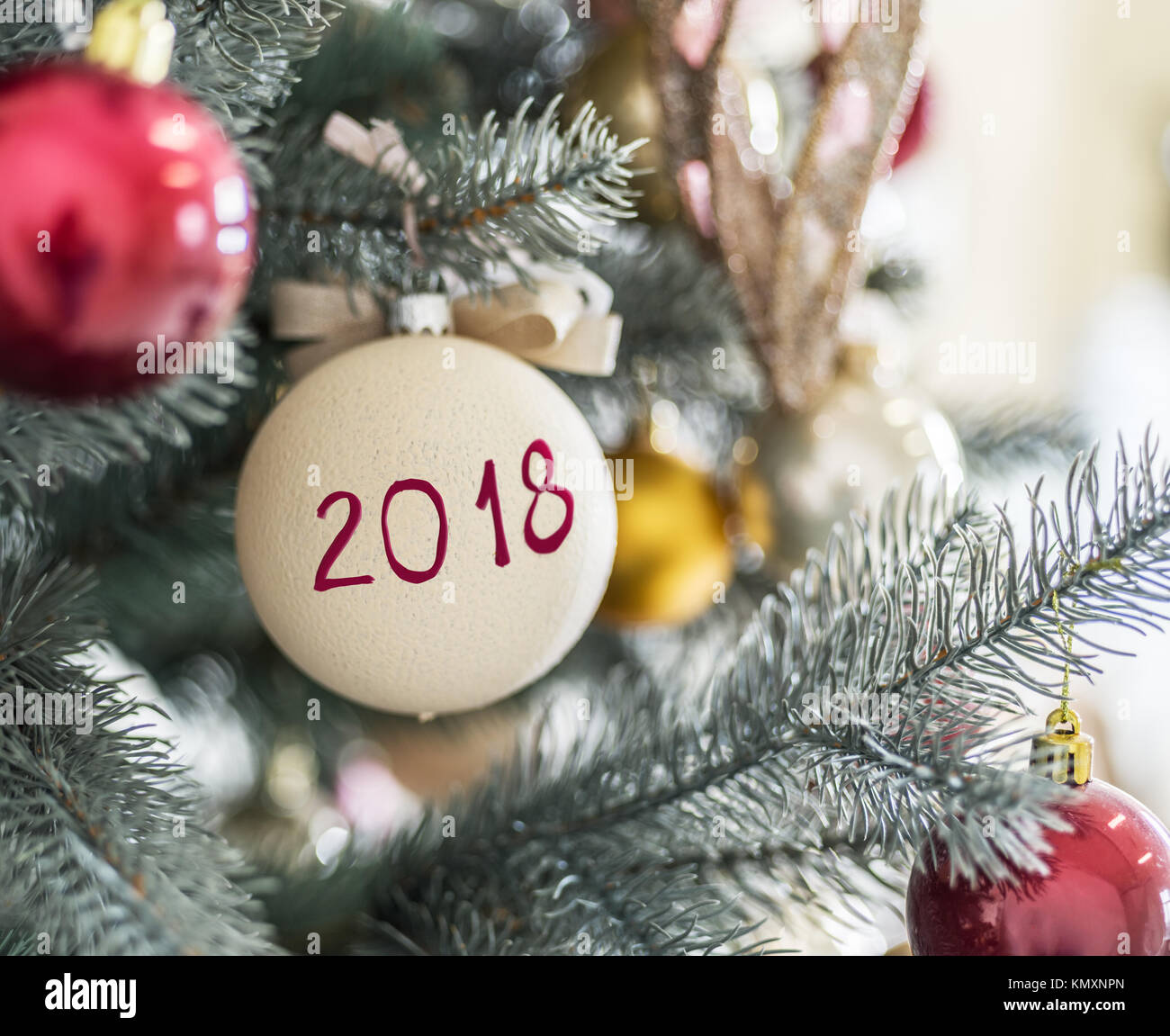 2017 written on Christmas ball. Christmas or New Year abstract. Stock Photo