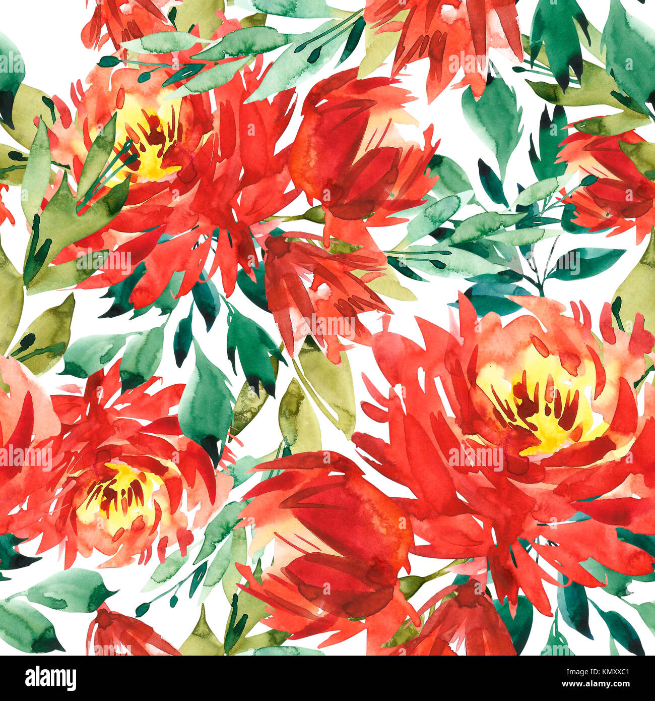 Seamless pattern with large watercolor flowers by red peonies. Elegant ...