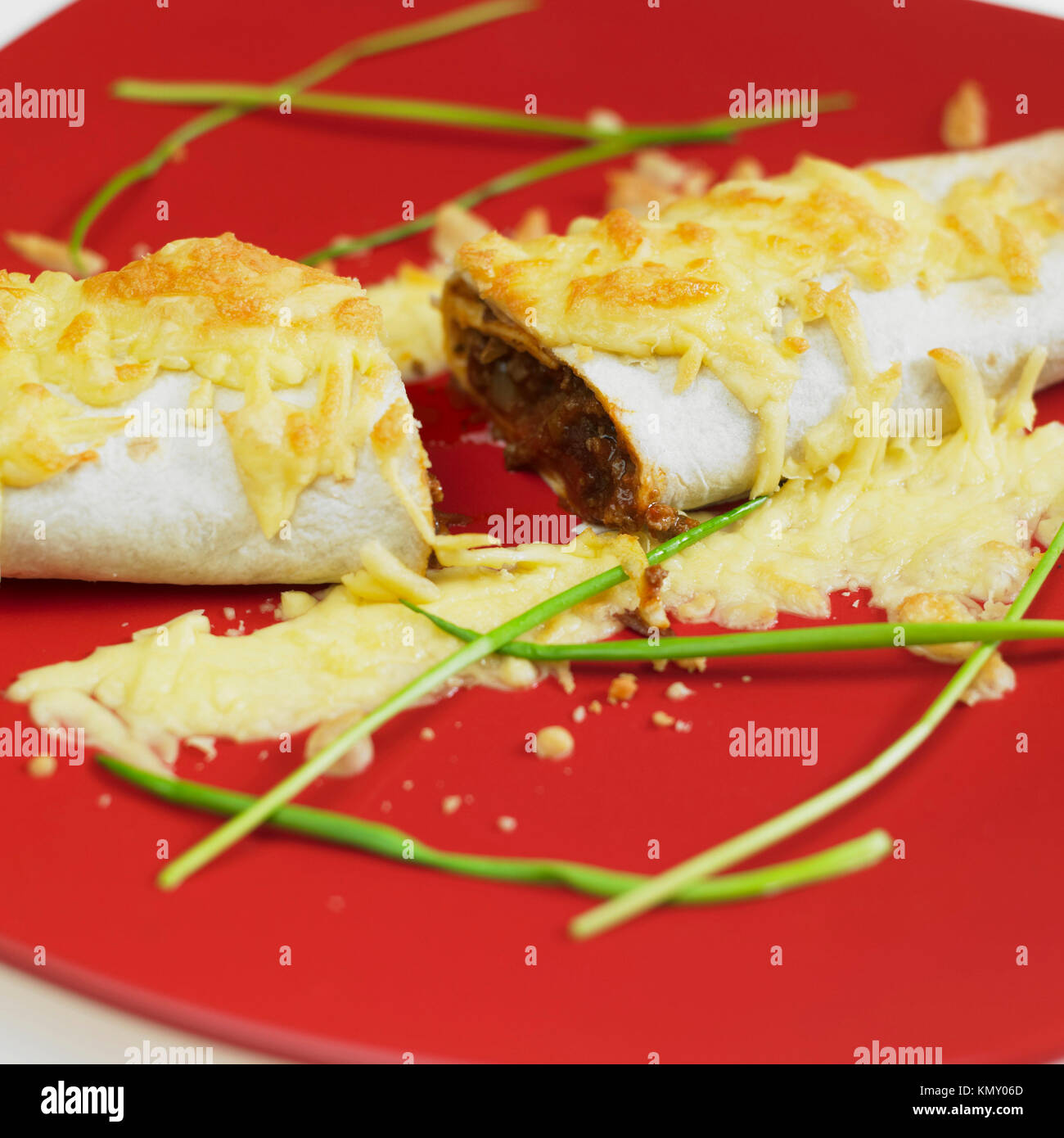 tortilla filled with minced beef meat Stock Photo Alamy