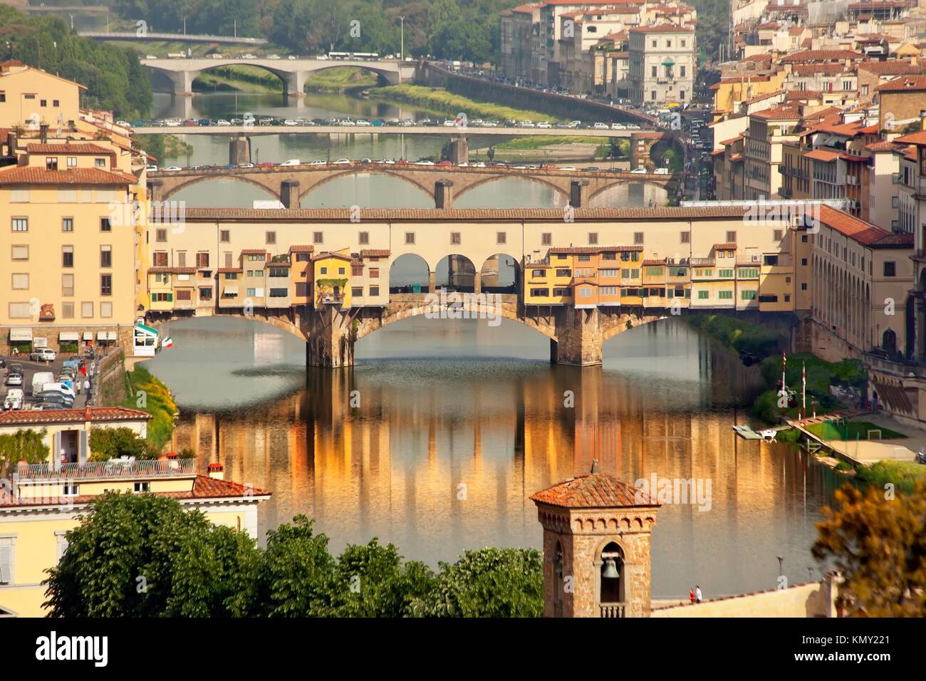 Ponte Vecchio Covered Bridge Arno River Reflection Florence Italy ...