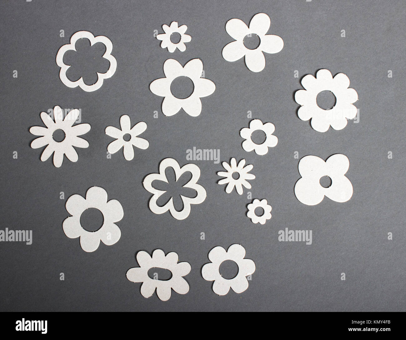 black and white flower background with various flower outlines and shapes, daisies, posy Stock Photo