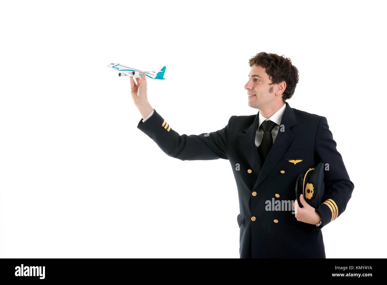 Airline Pilot/Captain with airplane model Stock Photo Alamy