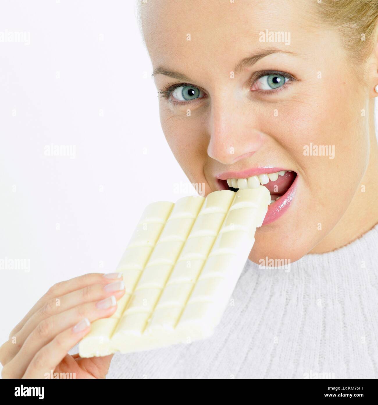 woman with white chocolate Stock Photo Alamy