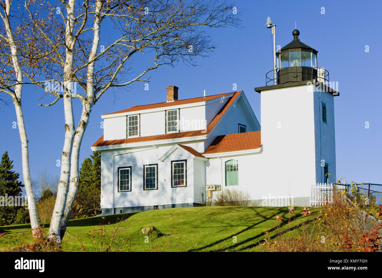 lighthouse Fort Point Light, Stockton Springs, Maine, USA Stock Photo