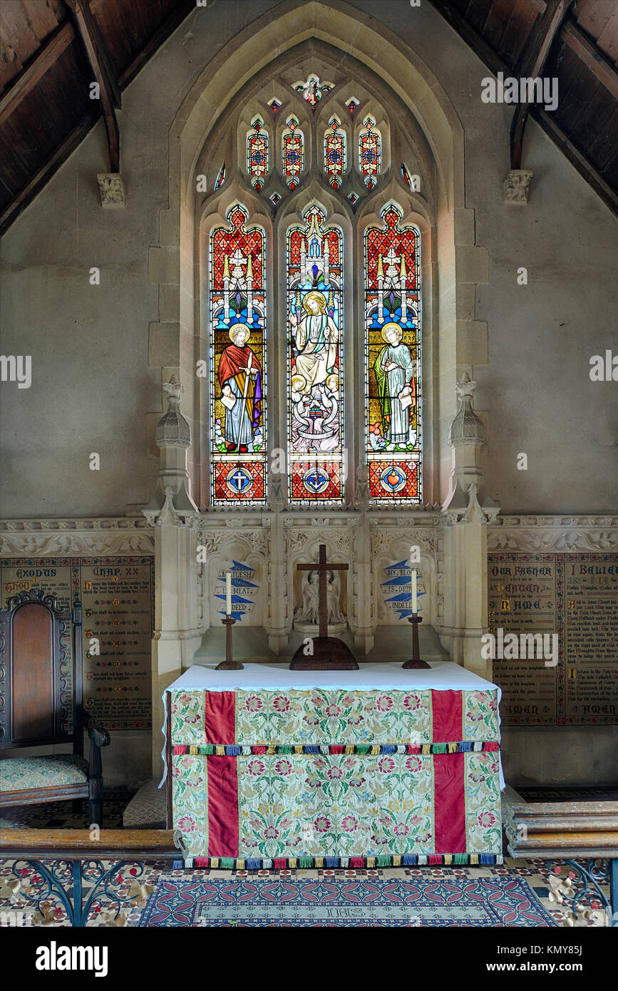 Stained Glass Window & Altar St James Church, Milton Clevedon, Somerset Stock Photo Alamy