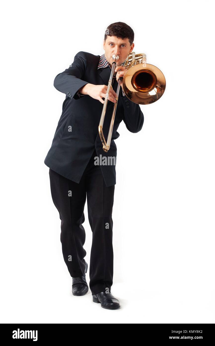 Jazz musician playing the trombone hires stock photography and images
