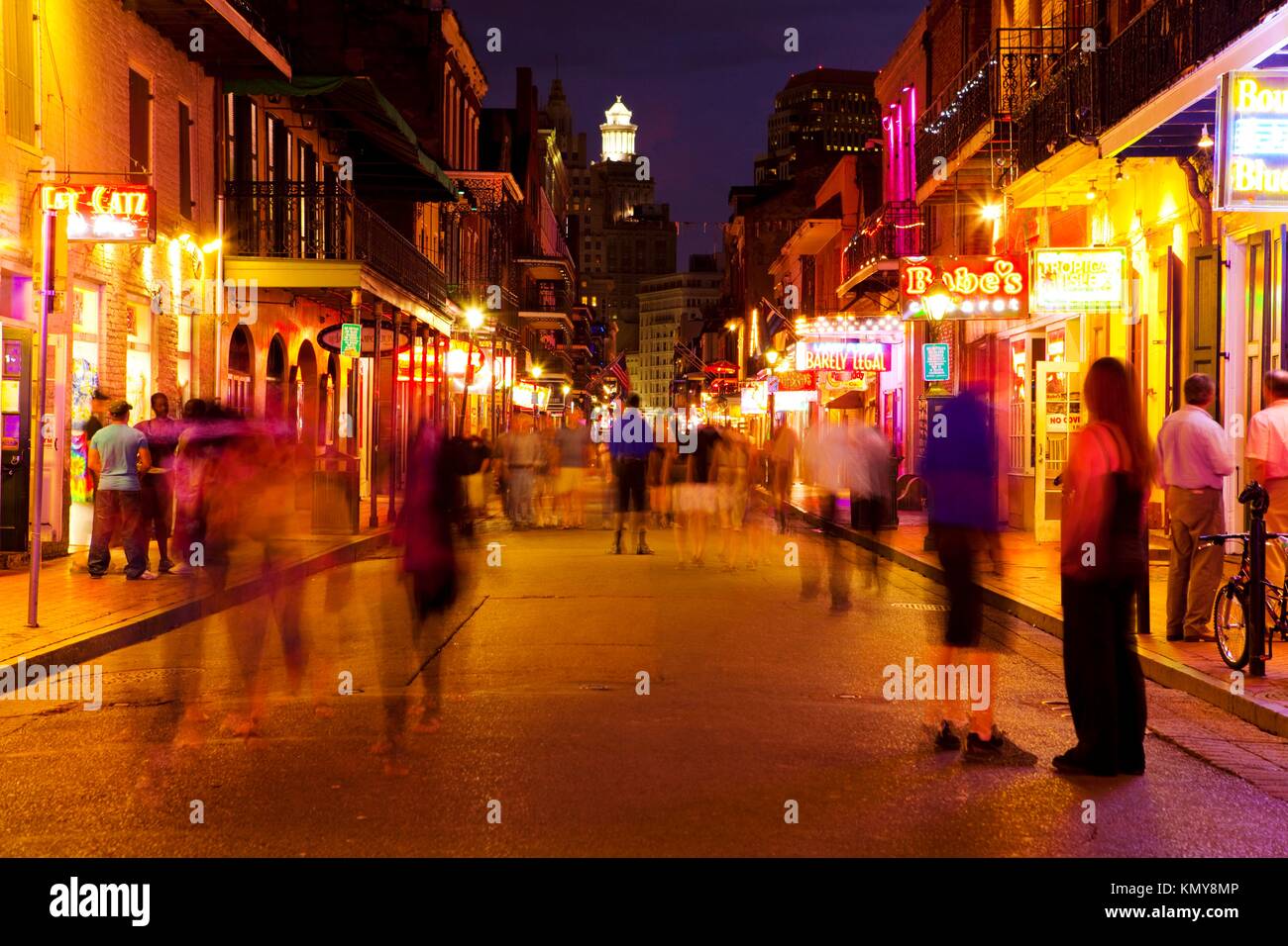 The French Quarter streetscene at night, Bourbon Street Rue Bourbon