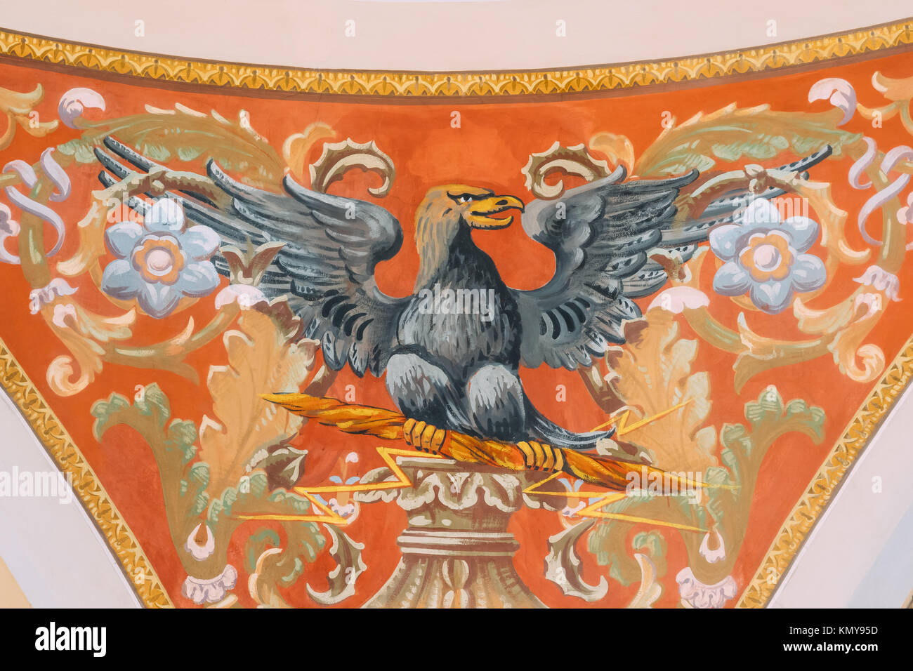 Helsinki, Finland. Art Painting Of Ceiling Of Dome Hall In The National Library Of Finland. Image Of Eagle Bird. Stock Photo