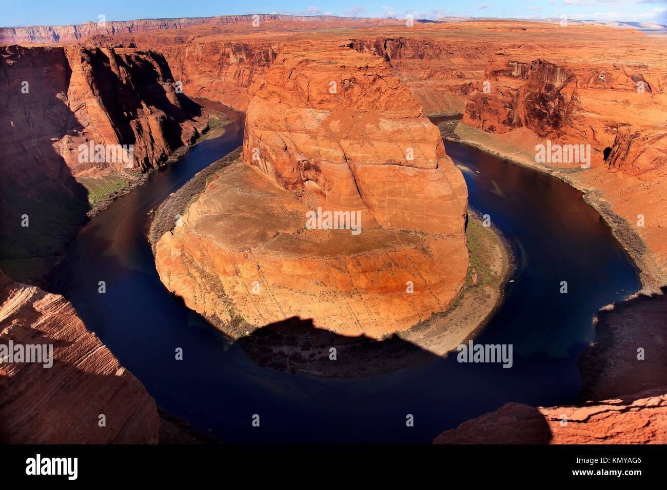 Horseshoe Bend Orange Glen Canyon Overlook Small Boat Blue Colorado