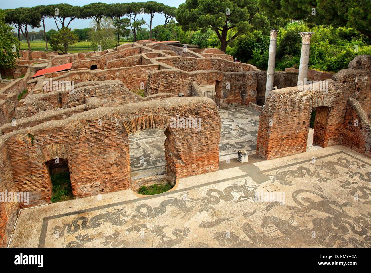 Ancient Roman Baths of Neptune Mosaic Floors Ostia Antica Ruins Rome