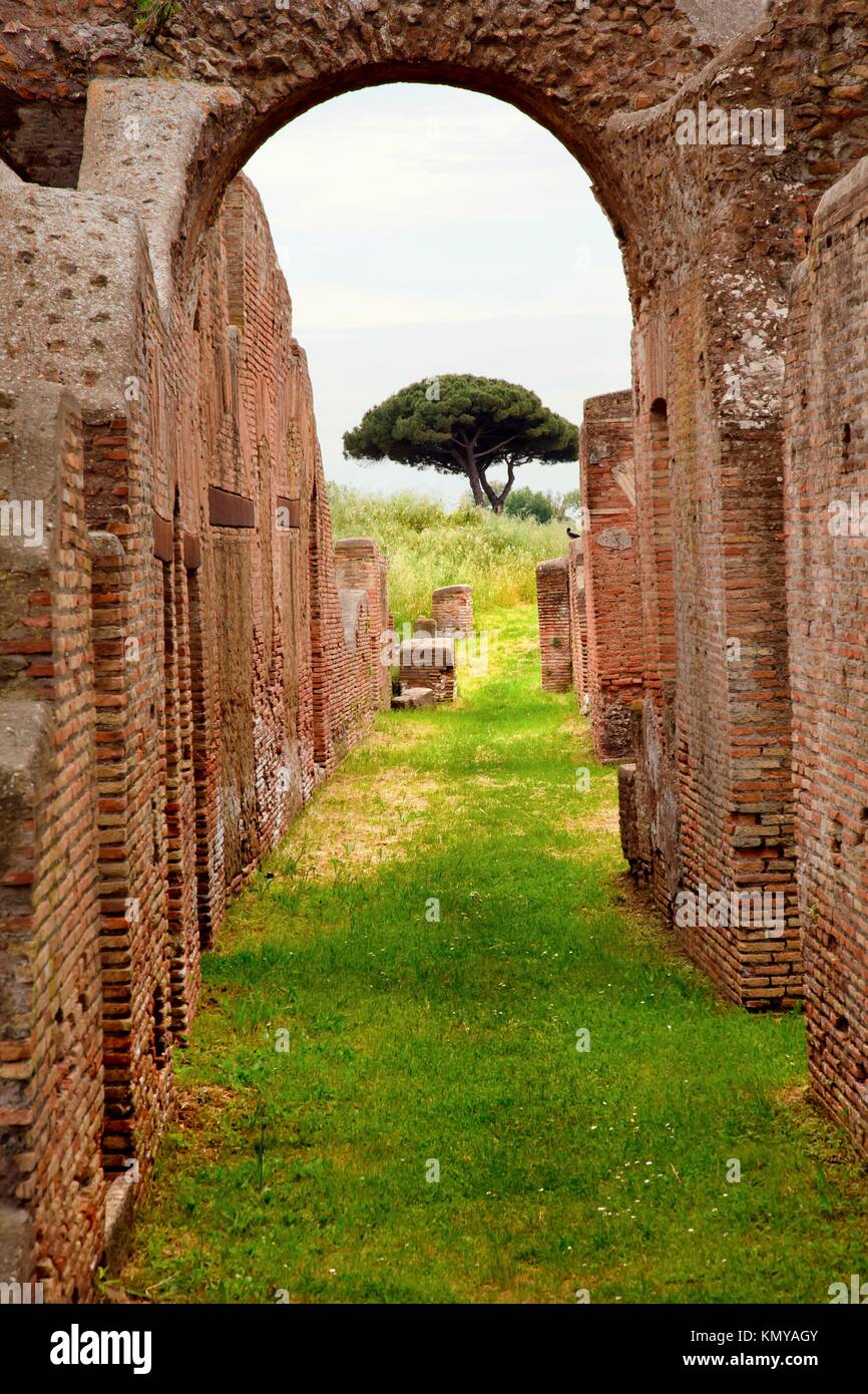 Ancient Roman Arch Walls Street Ostia Antica Ruins Rome Italy