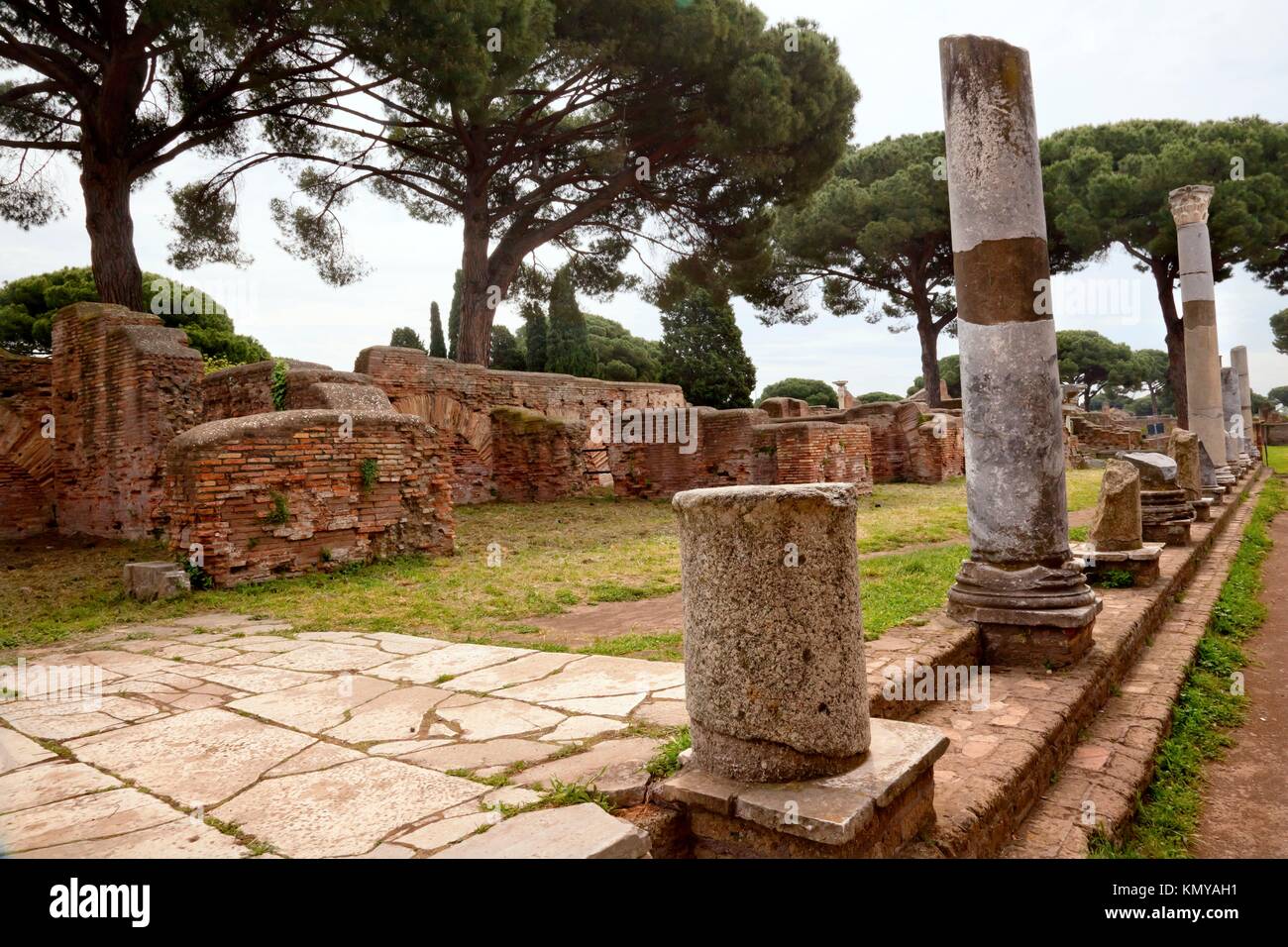 Ancient Roman Street Columns Ostia Antica Ruins Rome Italy Excavation