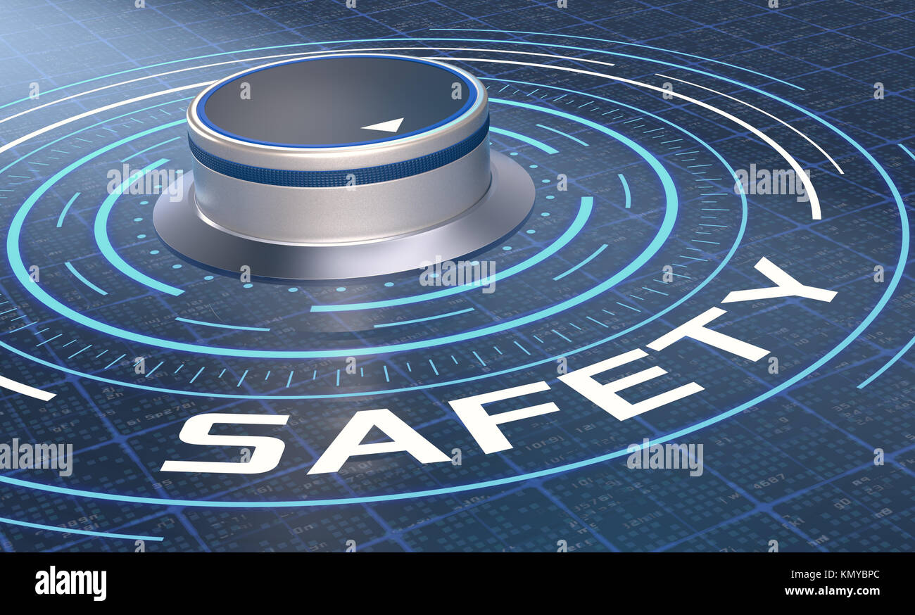 futuristic hud with a knob and text: safety (3d render) Stock Photo