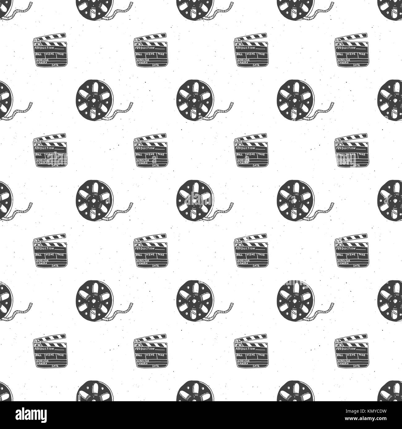 Cinema tape, film reel and clapperboard vintage seamless pattern, handdrawn  sketch, retro movie and film industry, vector illustration Stock Vector  Image & Art - Alamy