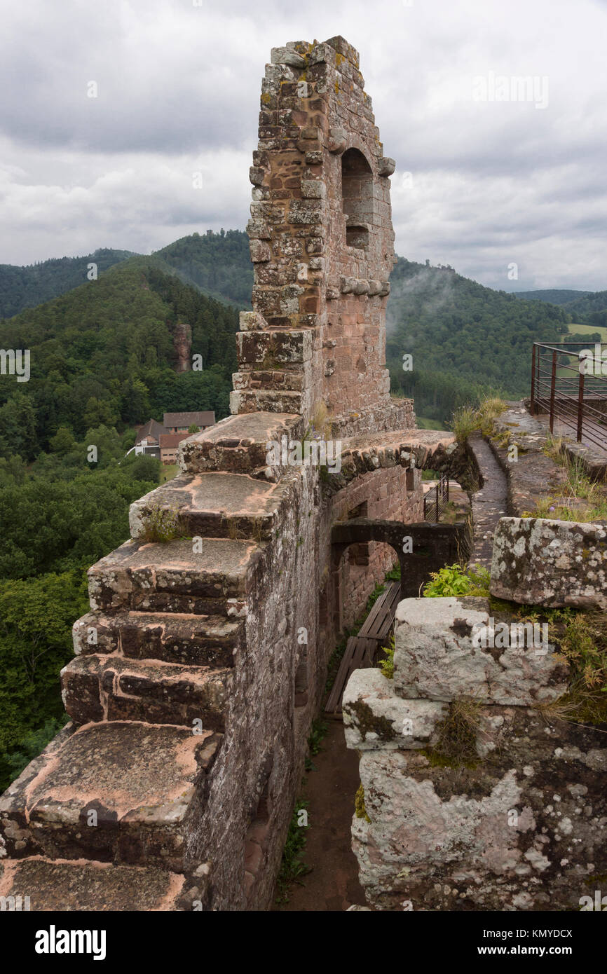 The ruined remains of the Château de Fleckenstein, a popular tourist detsination in Alsace Stock Photo