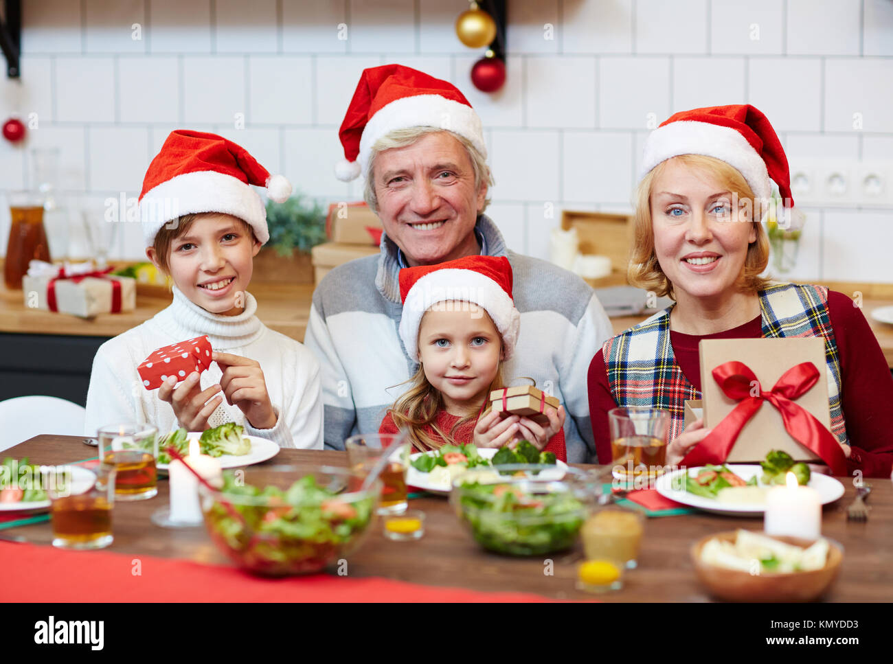 Family with xmas presents stock photo alamy