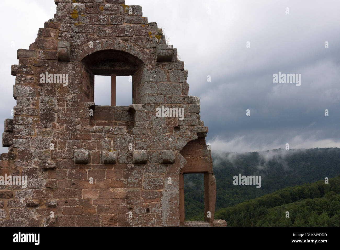 The ruined remains of the Château de Fleckenstein, a popular tourist detsination in Alsace Stock Photo