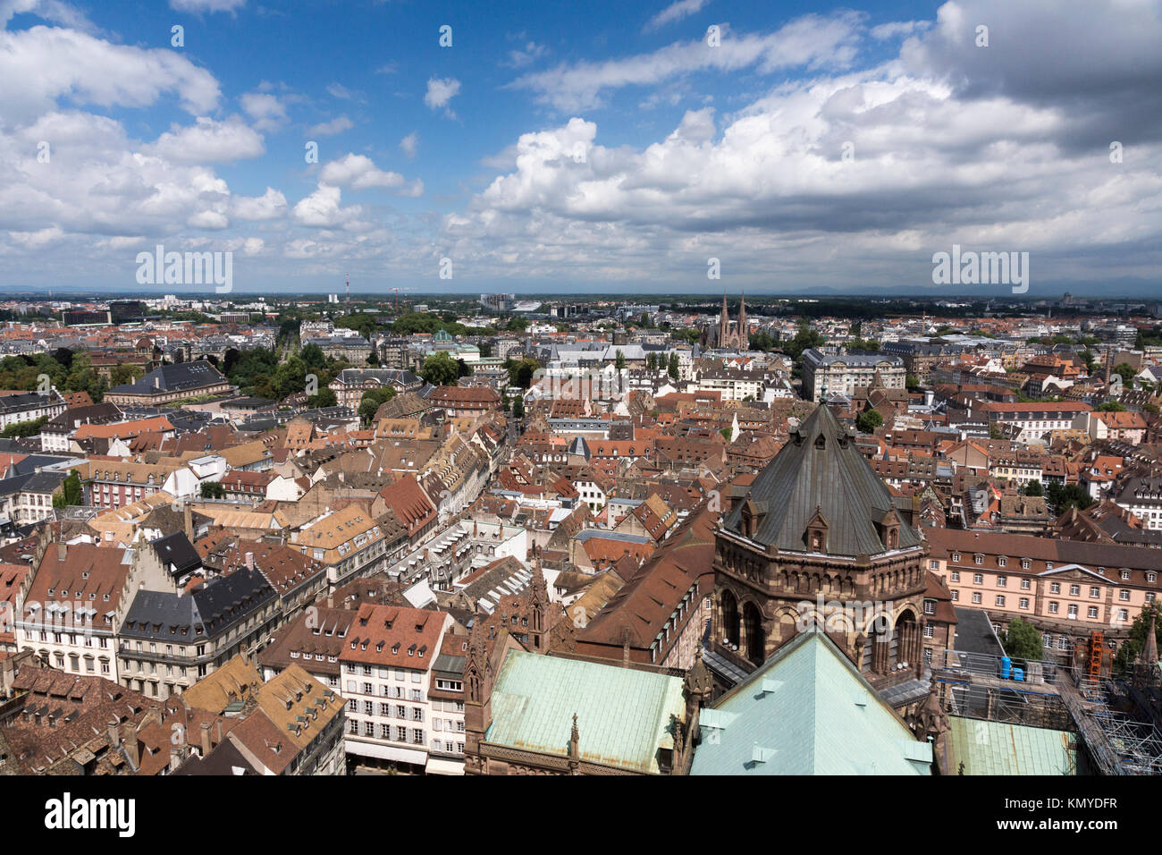 A view across Strasbourg city centre towards the European Parliament building, as seen from Strasbourg cathedral Stock Photo