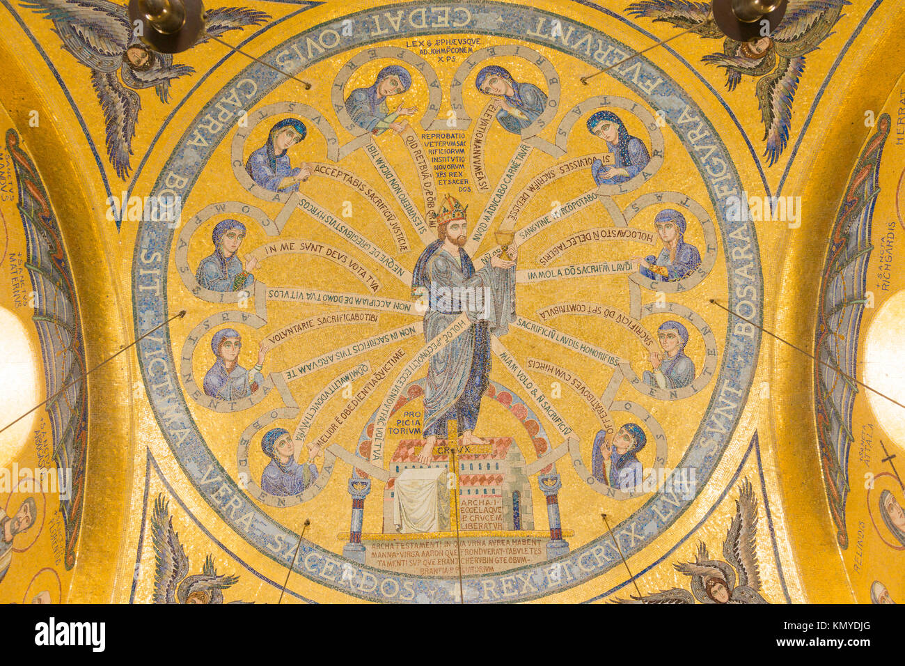 Mosaic detail from the Chapelle des Larmes (chapel of tears) at Mont Sainte-Odile Abbey, a popular tourist destination in Alsace Stock Photo