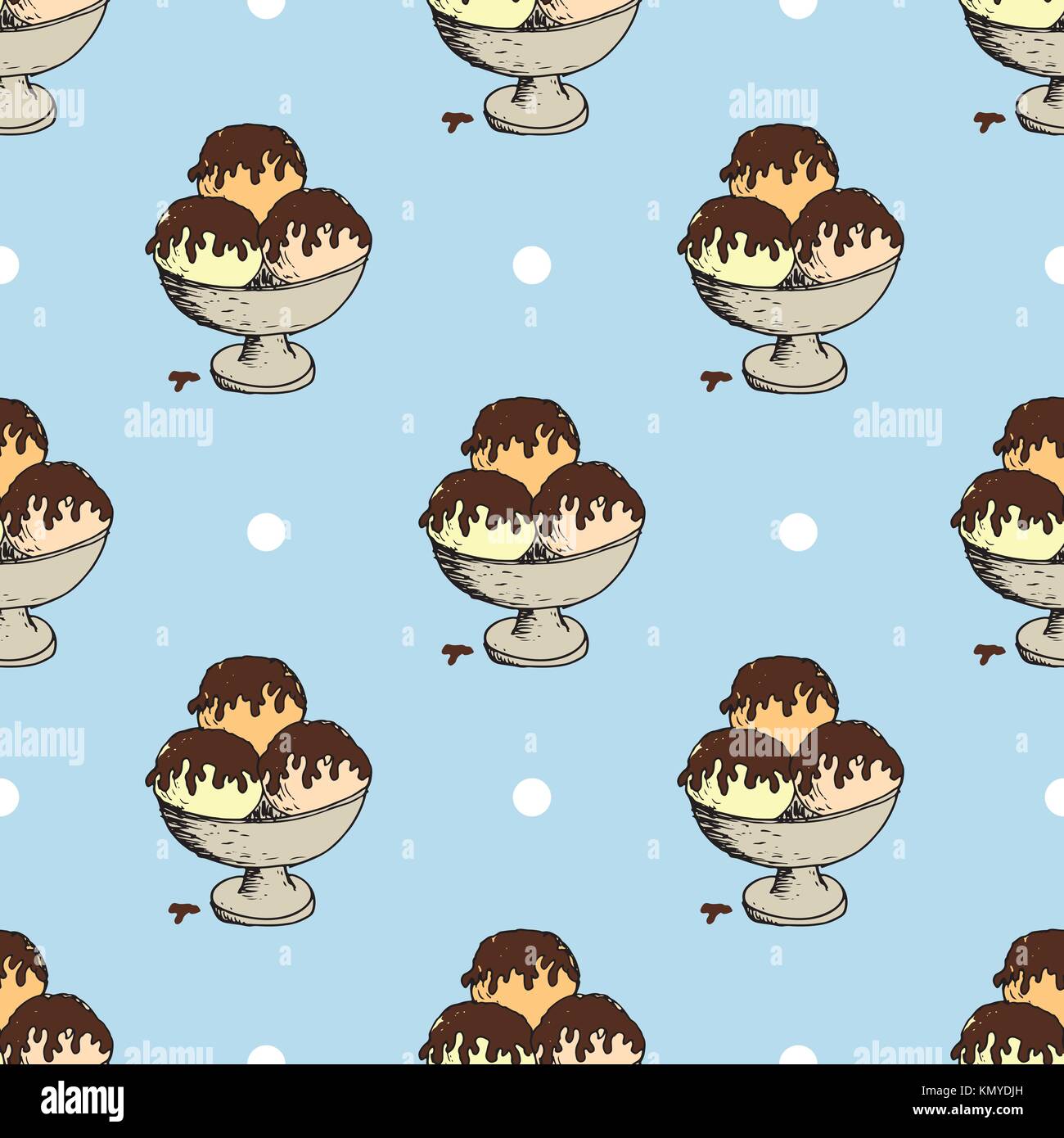 Ice cream seamless pattern hand drawn sketch, background, typography ...