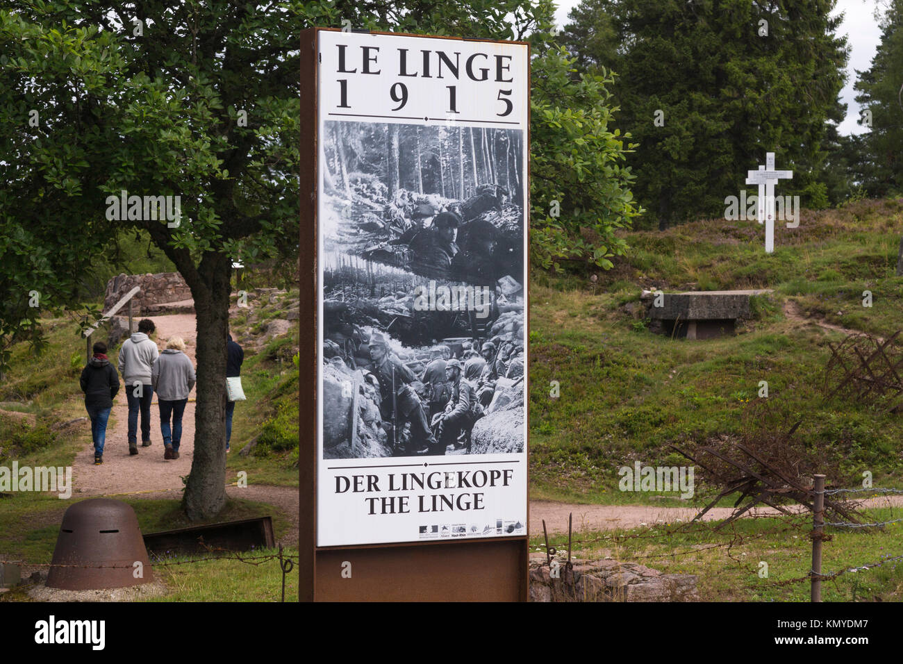 A family making their way through memorial museum of the Linge in Alsace, a site of heavy fighting between the French and Germans during WW1 Stock Photo