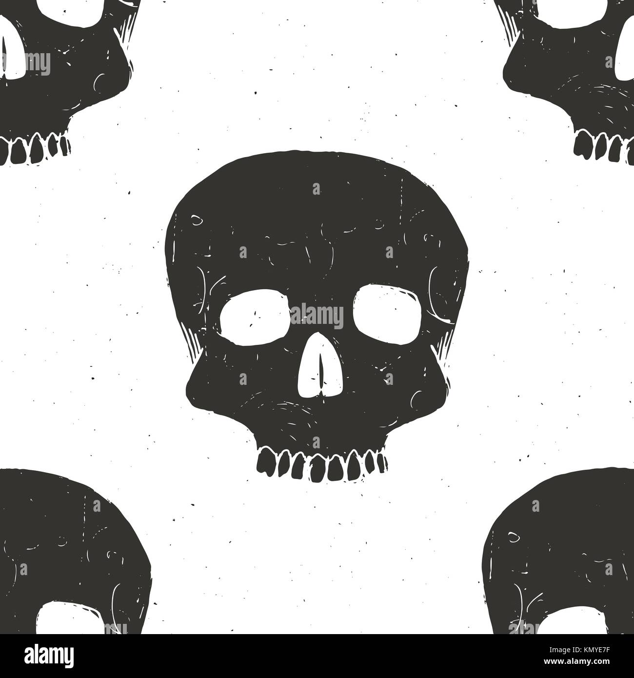 Skull seamless pattern, hand drawn sketch vector illustration Stock ...