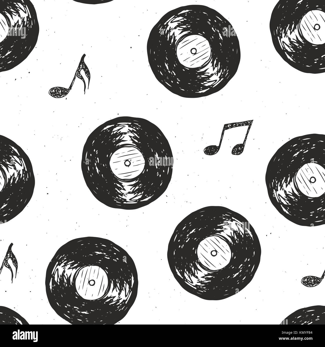 Vinyl record vintage seamless pattern hand drawn label sketch, grunge ...