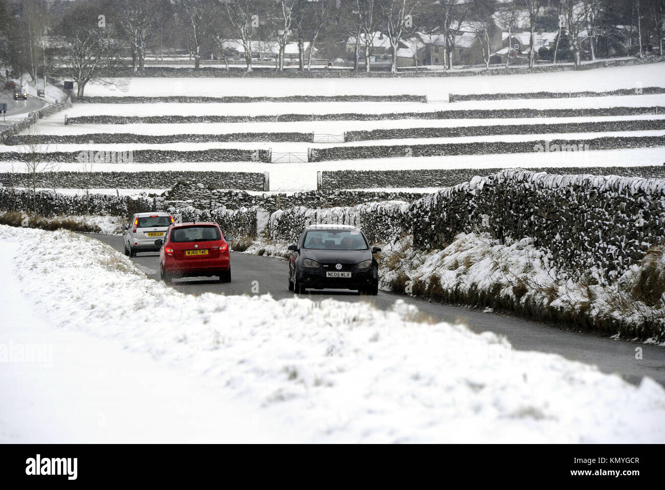 Snow covered fields in the Peak District, as widespread disruption is expected as snow continues to fall across large parts of the UK, with forecasters warning some communities could be cut off as temperatures plummet. Stock Photo