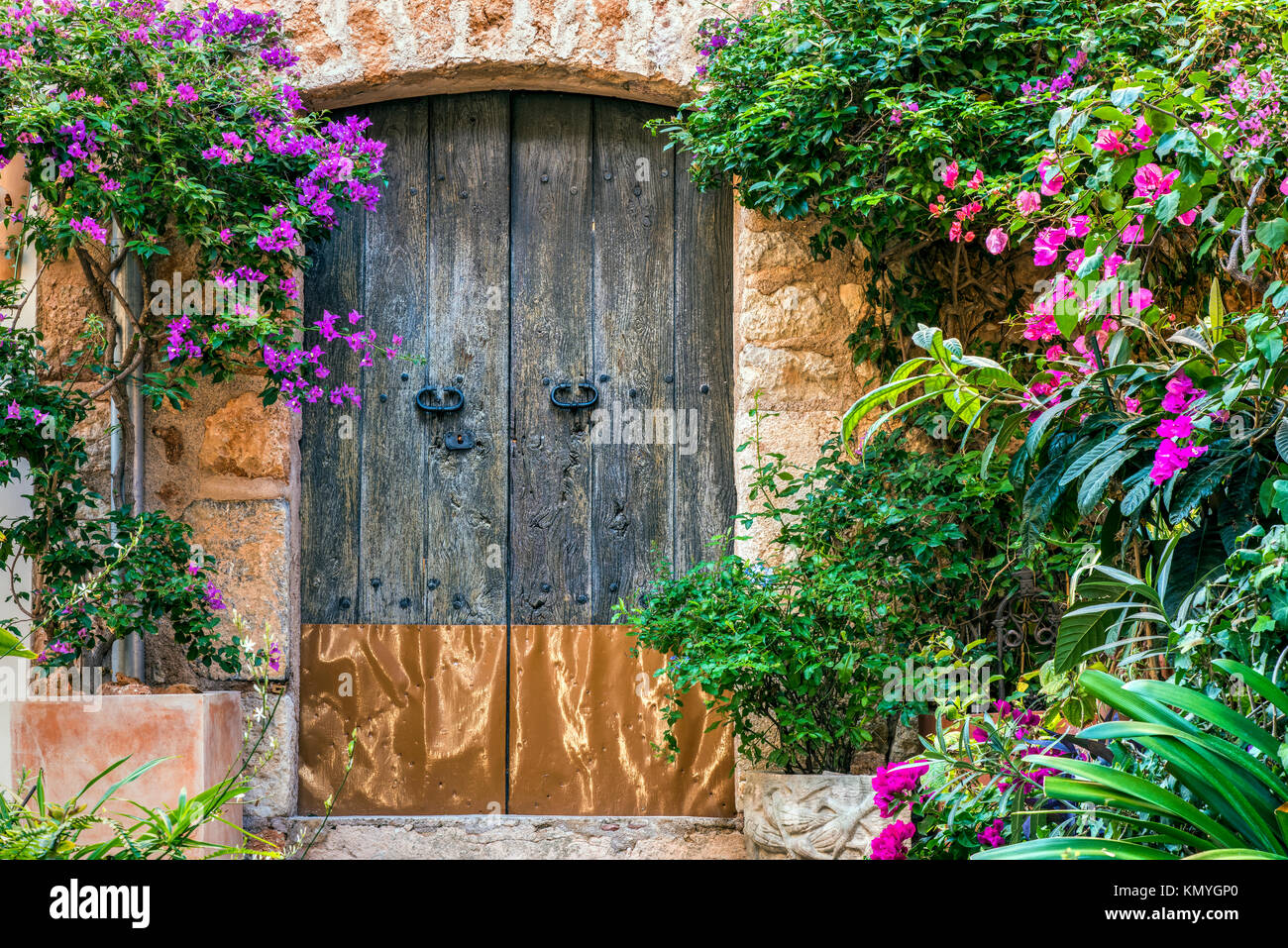 Picturesque street corner in the mountain village of Fornalutx, Majorca, Balearic Islands, Spain Stock Photo