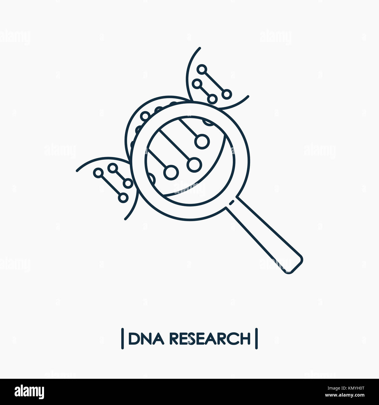 DNA research outline icon isolated. Molecule DNA with magnifier Stock Photo