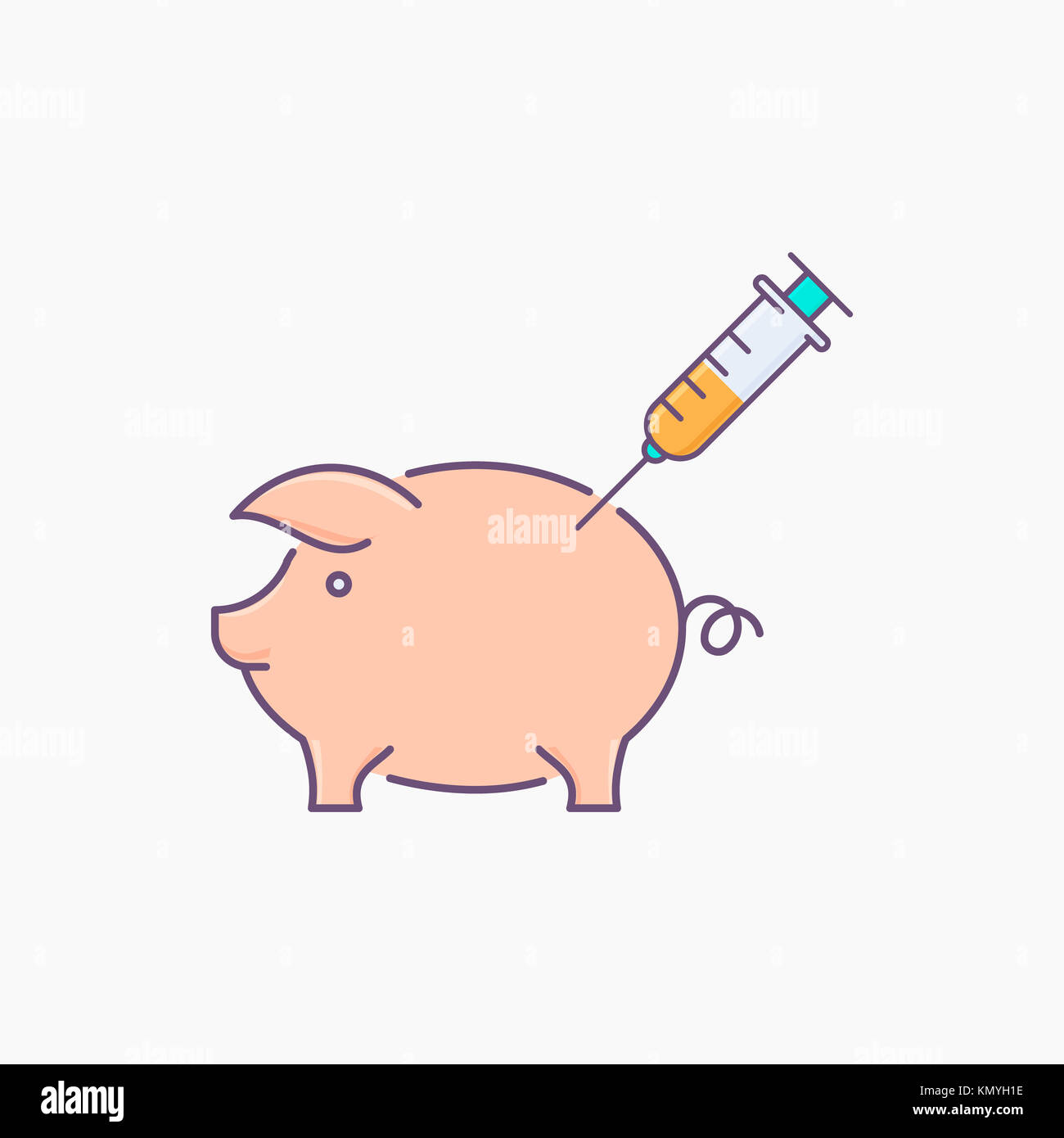 Genetic engineering. Pig with syringe simple icon isolated Stock Photo