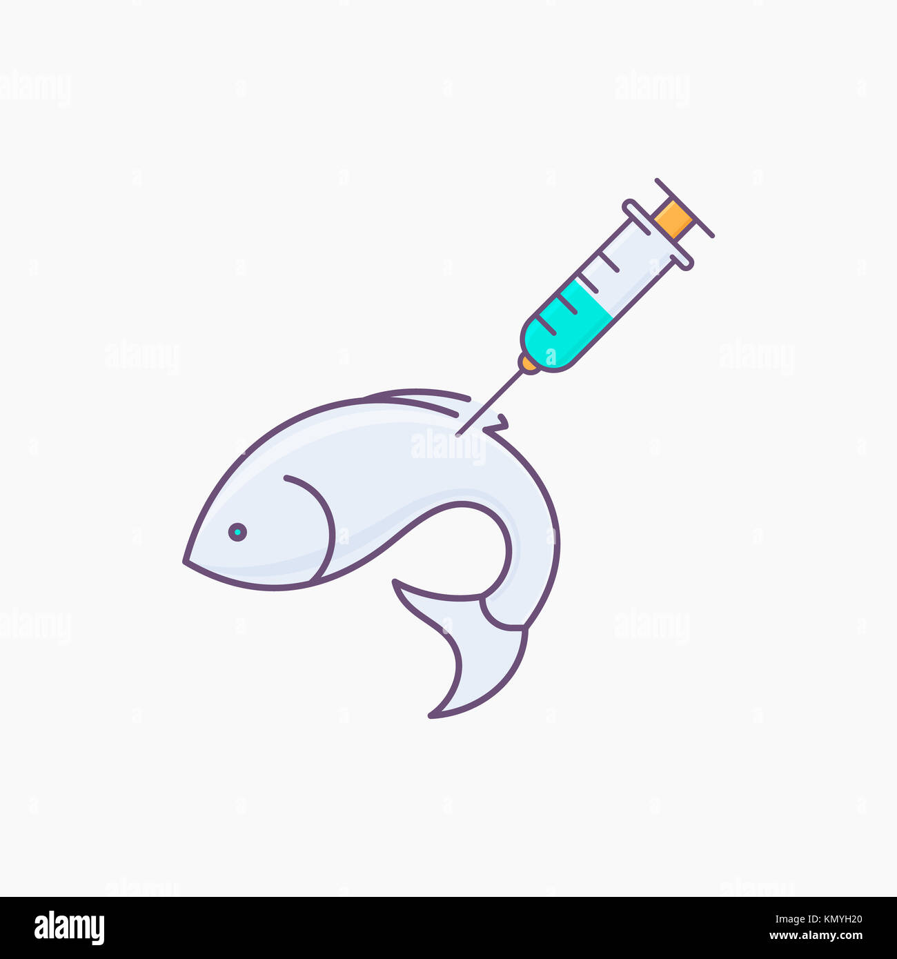 Genetic engineering. Fish with syringe simple icon isolated Stock Photo