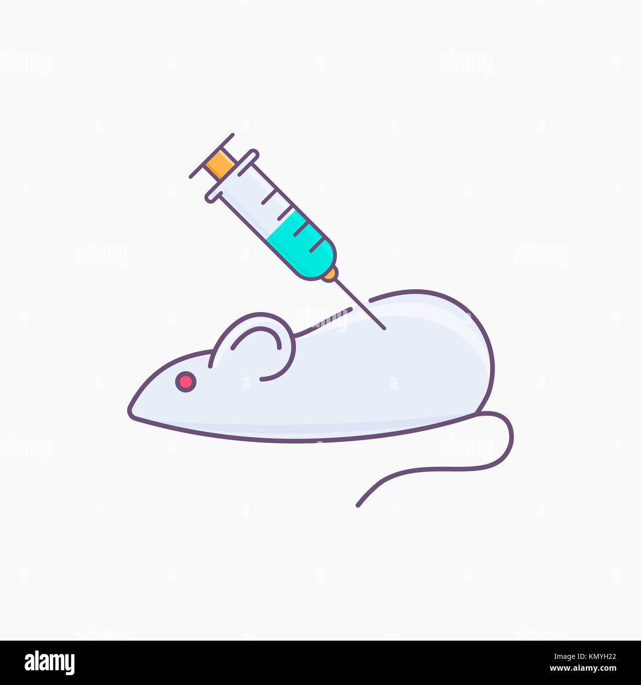 Mouse or rat with syringe simple icon isolated. Laboratory experiment Stock Photo