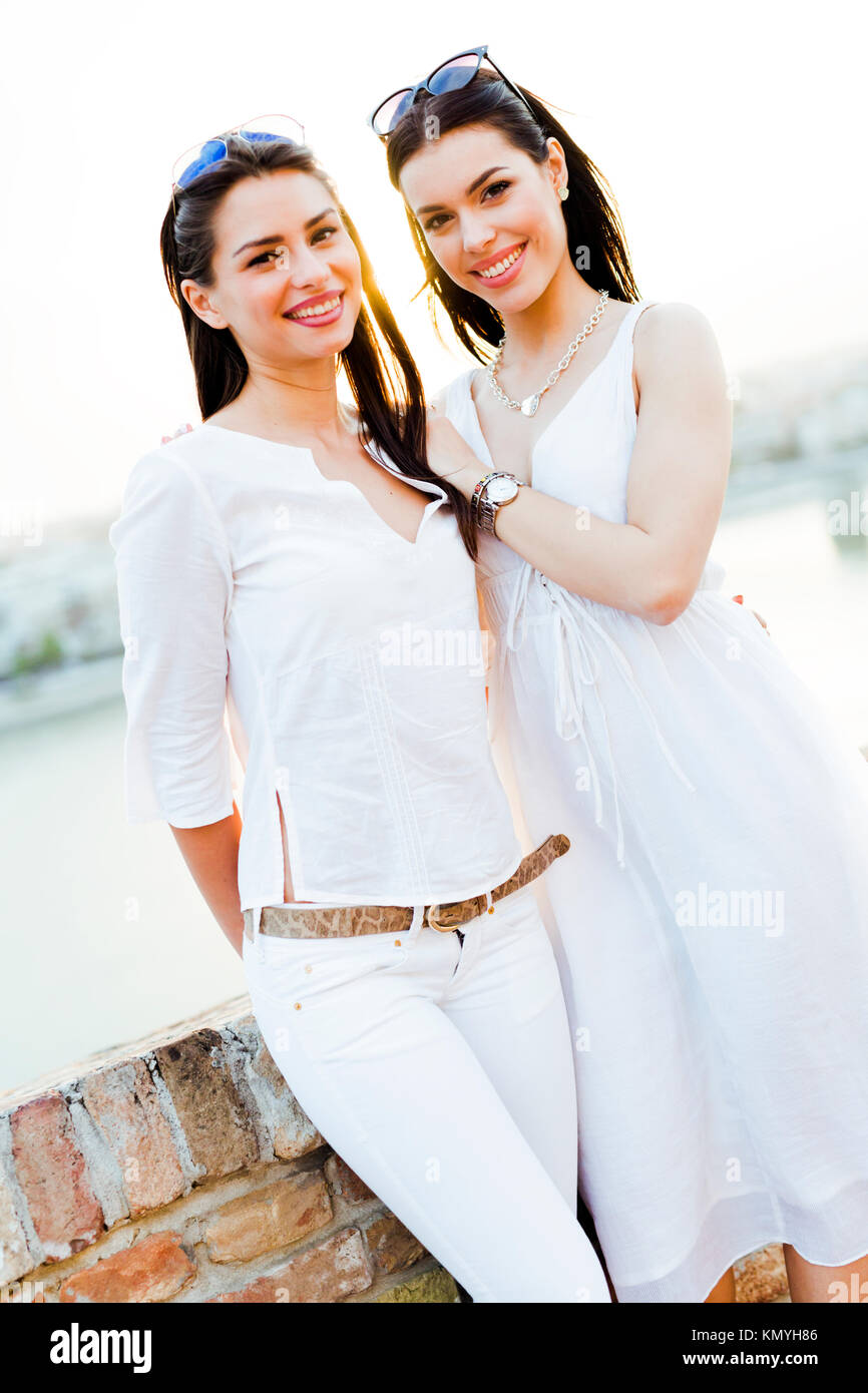 Young and beautiful women smiling and being happy Stock Photo