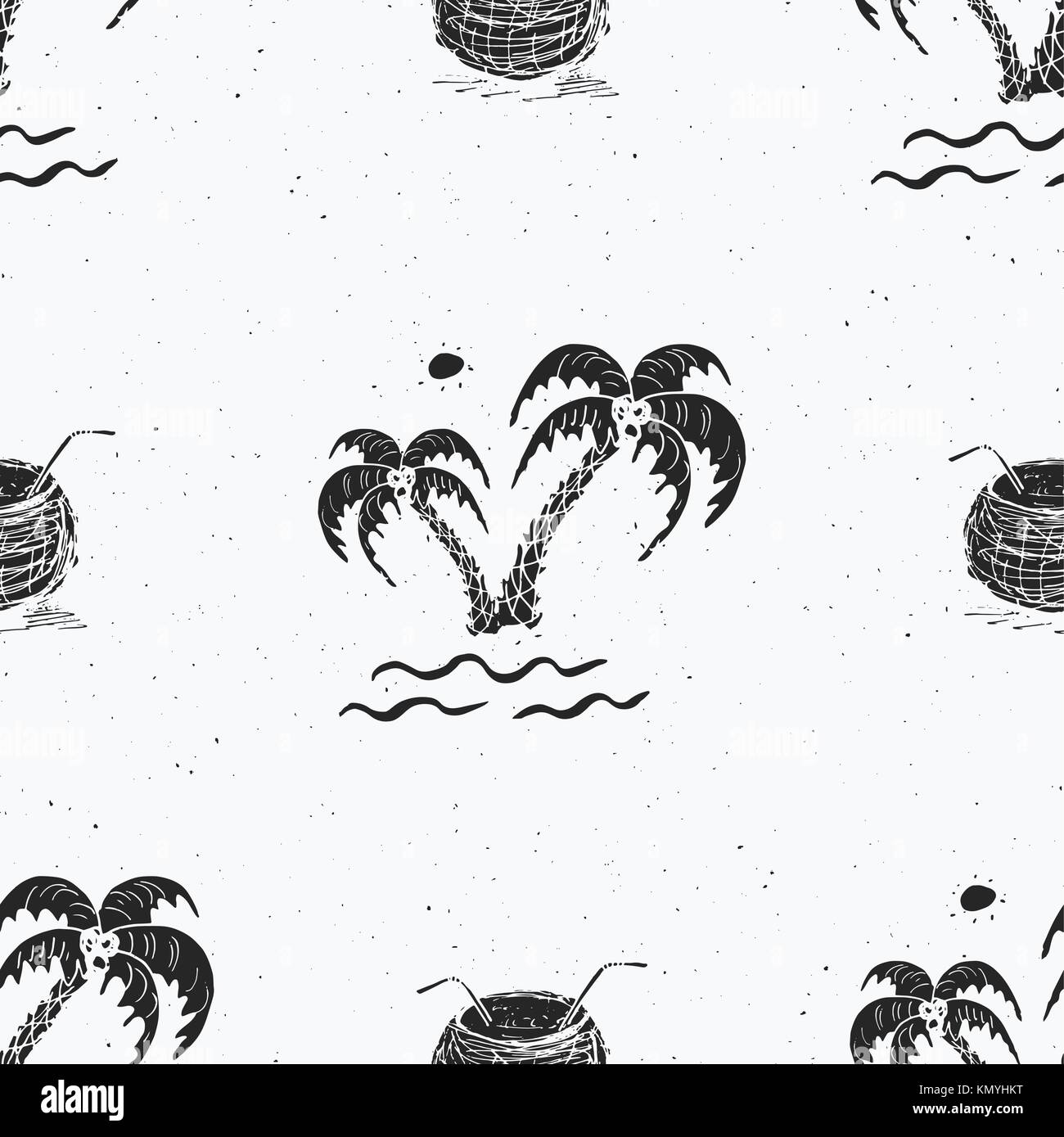 Seamless pattern background with hand drawn palm trees, summer semless ...