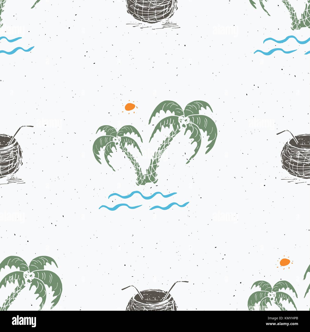 Seamless pattern background with hand drawn palm trees, summer semless ...