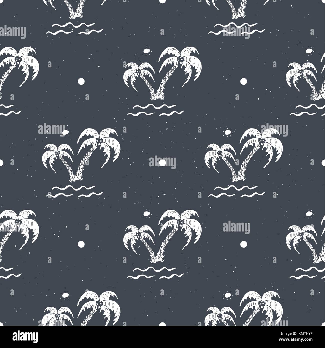 Seamless pattern background with hand drawn palm trees, summer semless ...