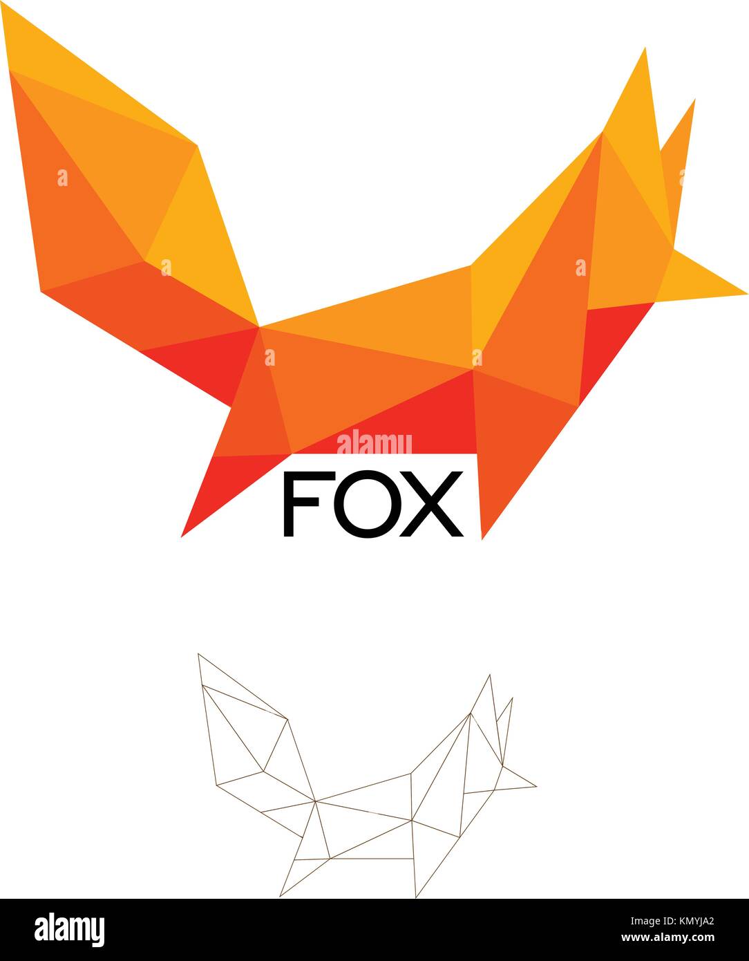 Fox geometrical sign, cat, dog abstract polygonal vector logo template. Origami orange color low poly wild animals icon. Stock Vector