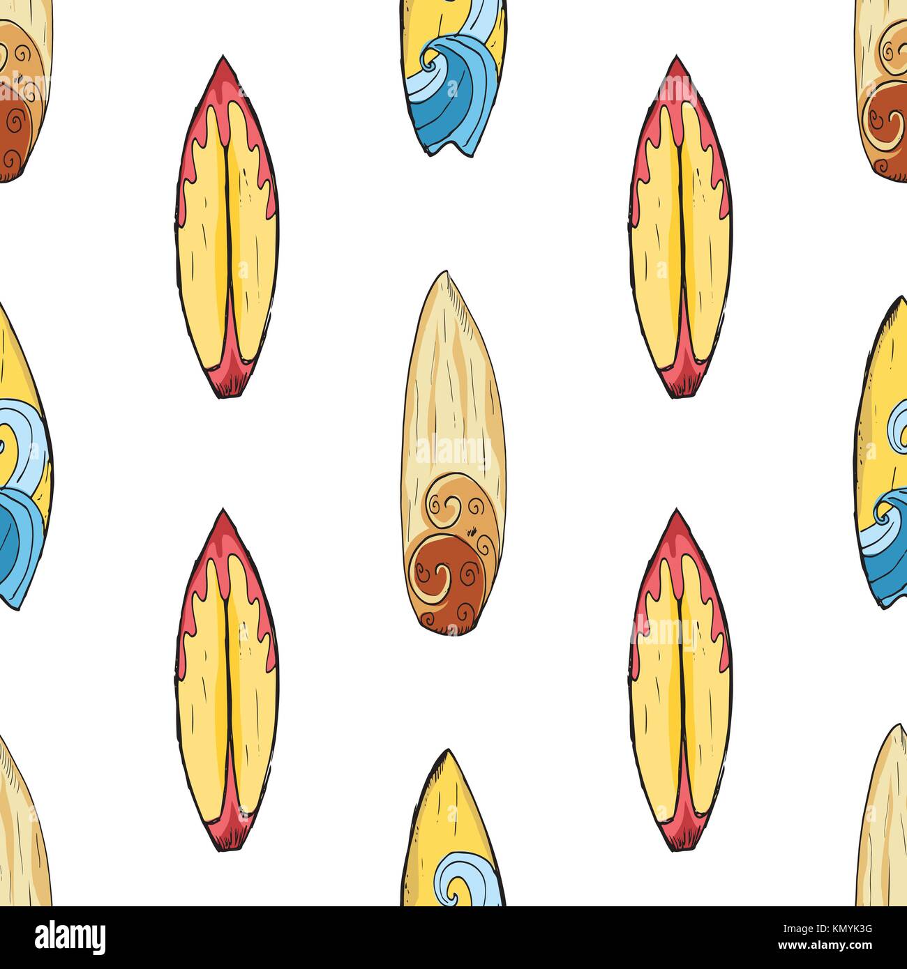 Surf boards seamless pattern hand drawn sketch background, typography ...