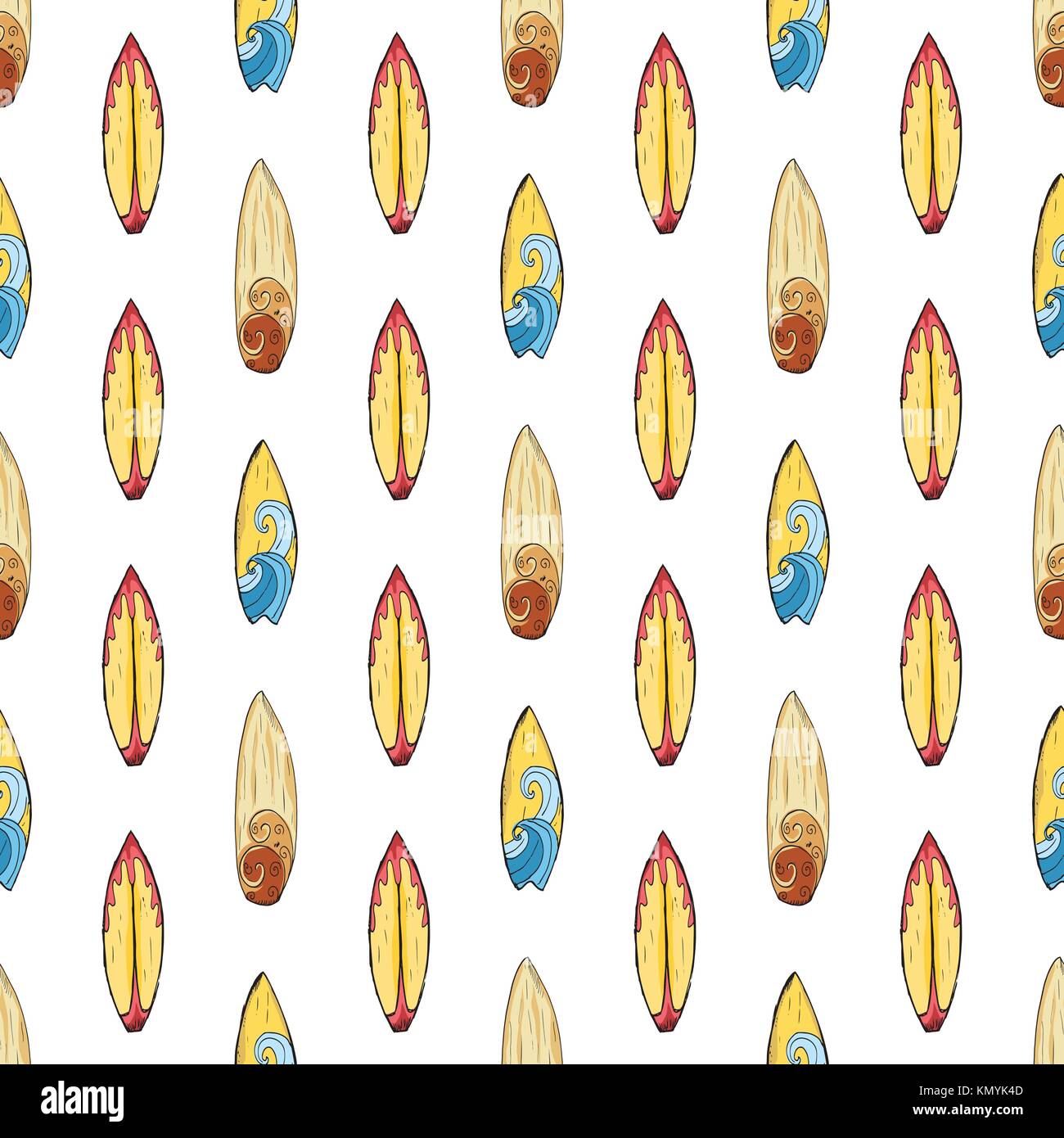 Surf boards seamless pattern hand drawn sketch background, typography ...