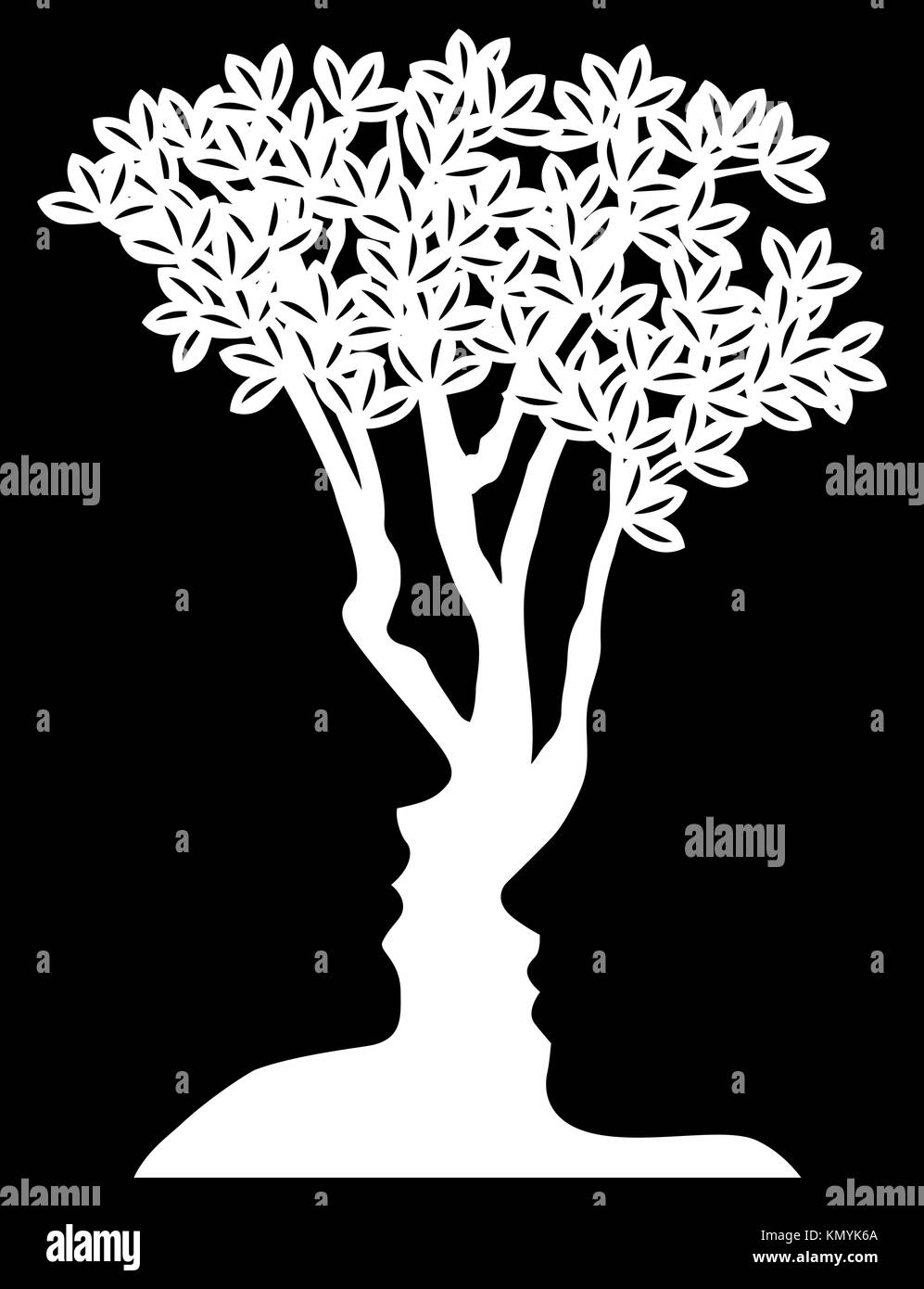 Optical Illusion Tree Faces Concept Stock Vector