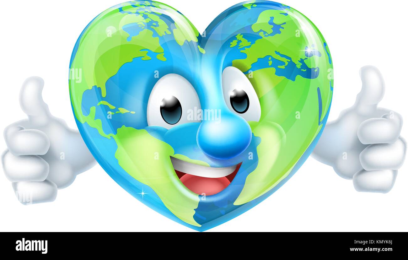 Cartoon World Earth Day Heart Thumbs Up Character  Stock Vector