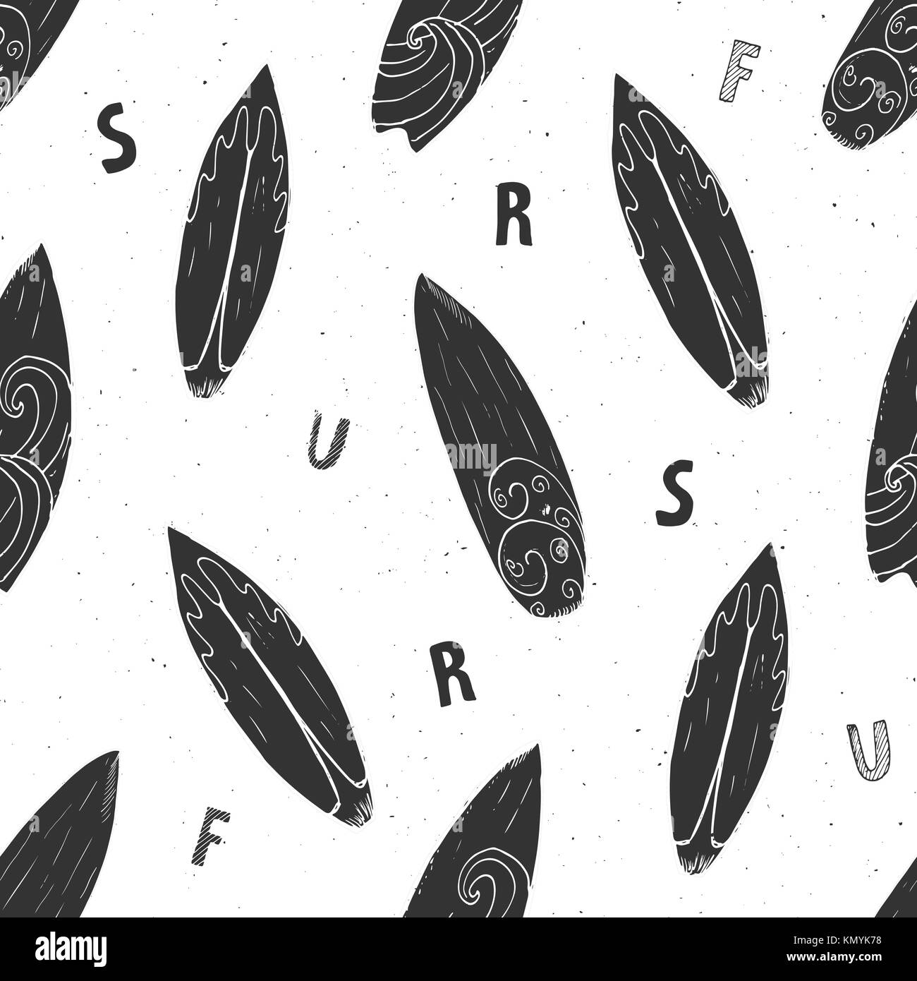 Surf boards seamless pattern hand drawn sketch background, typography ...