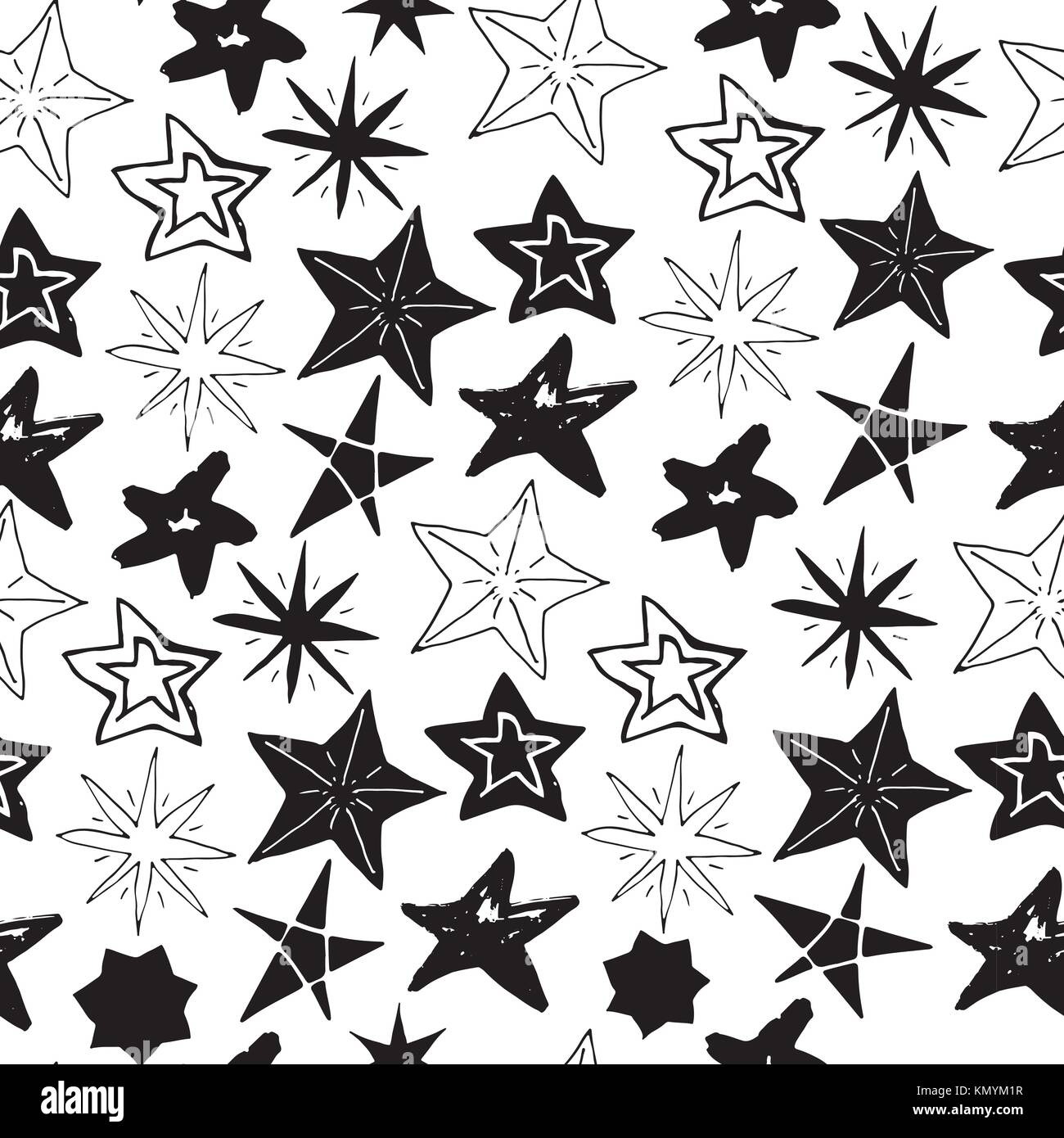 Star sketch Doodles seamless pattern, hand drawn vector illustration ...