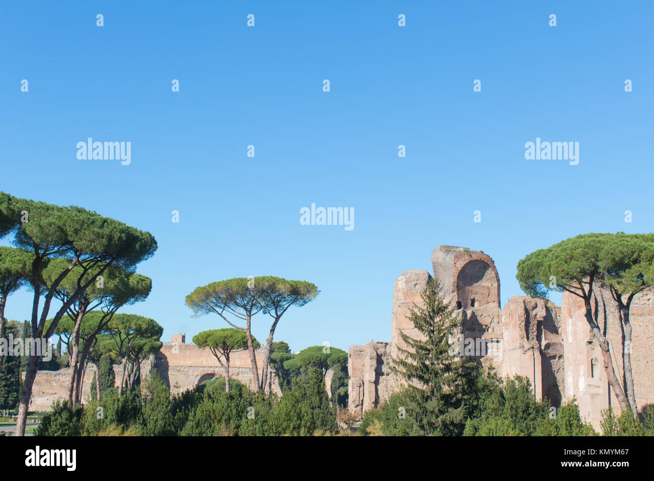 Blue sky over the Terme di Caracalla. Rome, Italy. Stock Photo