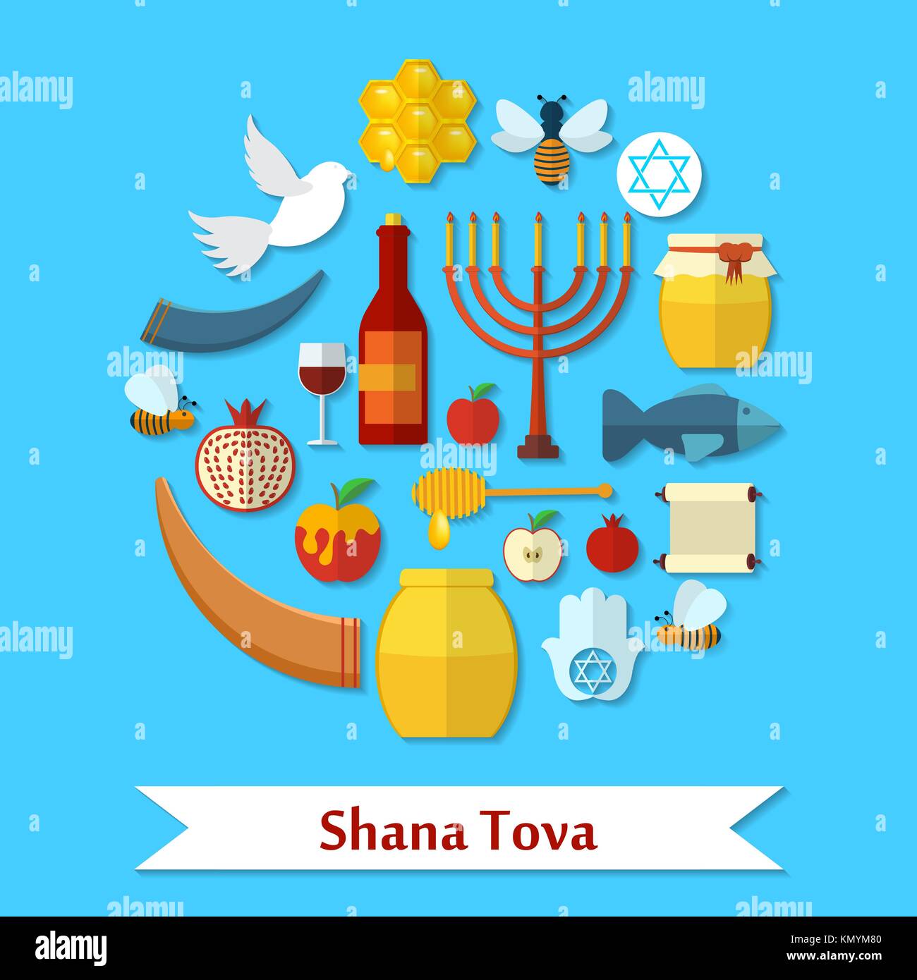 Rosh Hashanah, Shana Tova flat vector icons set Stock Vector Image