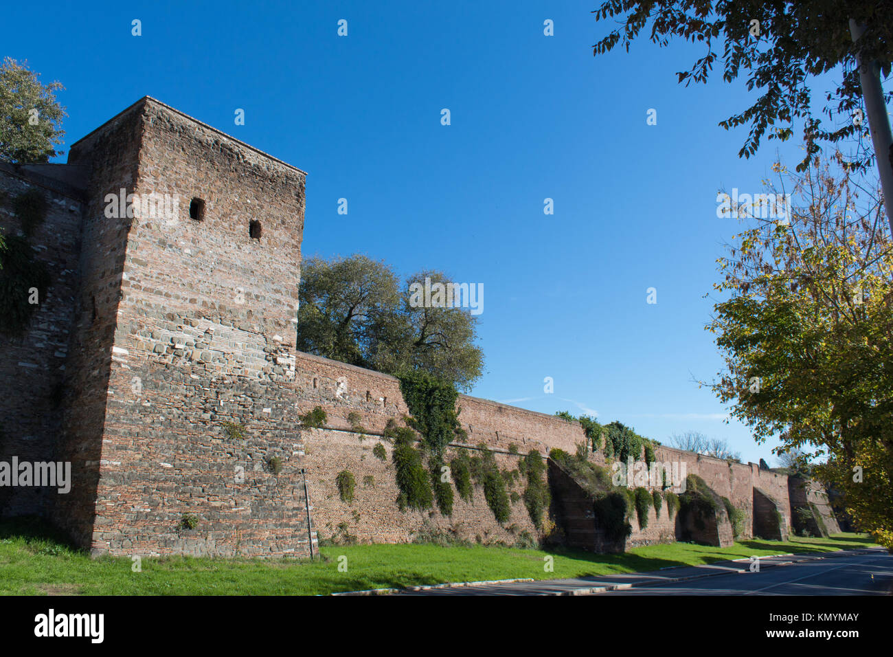 Exterior view of the Aurelian wall. Rome, Italy. Stock Photo